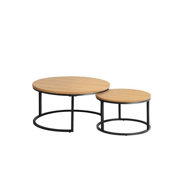 Set of 2 Nesting Coffee Table Round Marble Natural