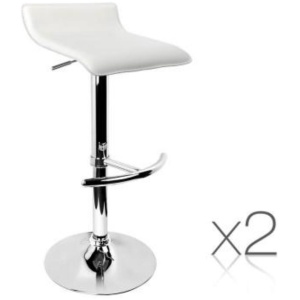 Set of 2 PU Leather Kitchen Bar Stool White