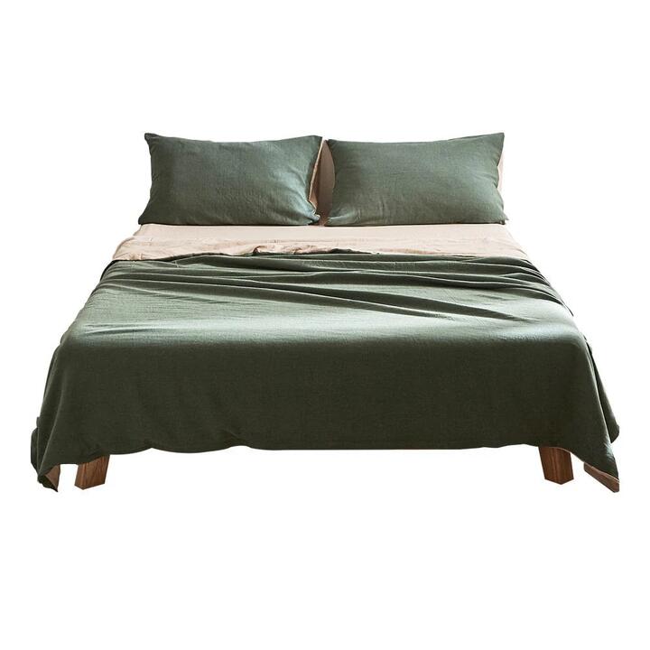 Sheet Set Cotton Sheets Single Green Beige