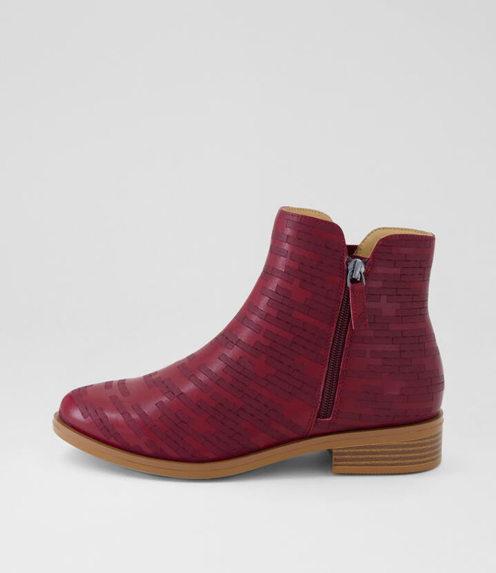 Skylars Xf Burgundy Embossed Leather Ankle Boots