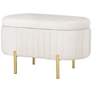 Storage Ottoman Blanket Box 87cm Velvet Oval White