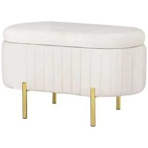 Storage Ottoman Blanket Box 87cm Velvet Oval White