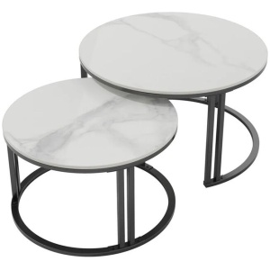 Stylish Round Nesting Coffee Tables with Metal Frame