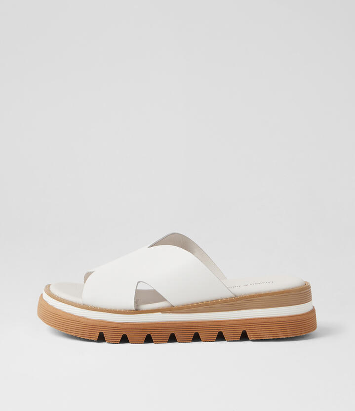 Suki White Leather Slides