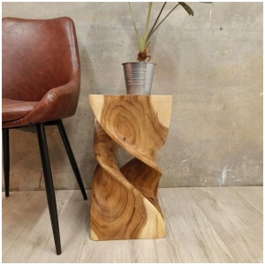 The Twist Raintree Wood Side Table/Corner Table/Planet Stand Clear Finish