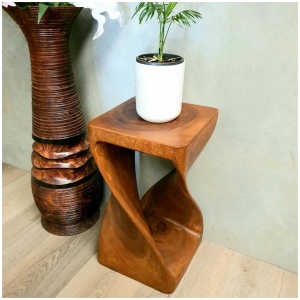 The Twist Raintree Wood Side Table/Corner Table/Planet Stand NB Finish