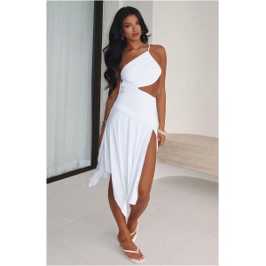 Tie Me Down One Shoulder Midi Dress White