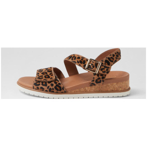 Vamsy W Dark Tan Leopard White Leather Sandals