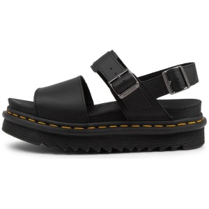 Voss Black Leather Sandals Yellow Stitch