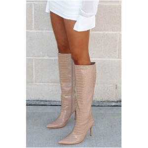 Ziggy Knee High Boots Nude Croc