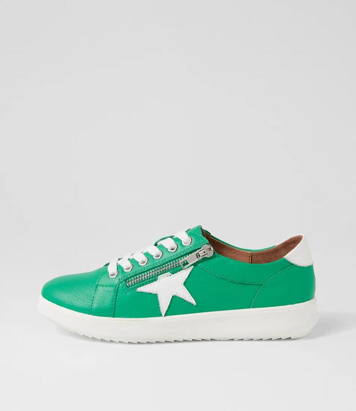 Zings Bright Emerald White Leather Sneakers