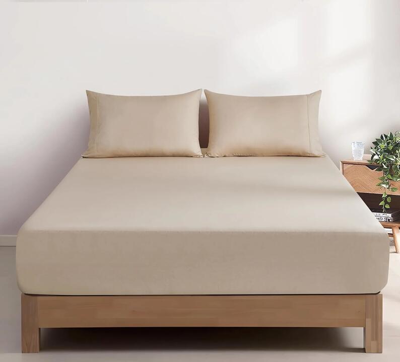 100% Vintage Washed Cotton Fitted Sheet Combo Set - 100% Natural Cotton, Ultra Soft & Breathable - Includes Fitted Sheet & Pillowcases - Machine Washa