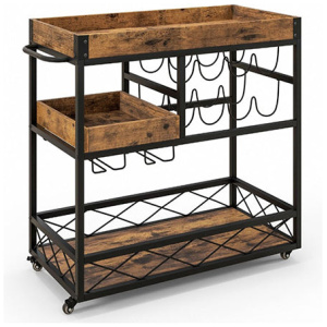 3 Tier Rolling Bar Cart With Removable Tray For Dining Room