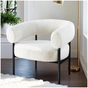 Armchair Accent Chair Curved Boucle White