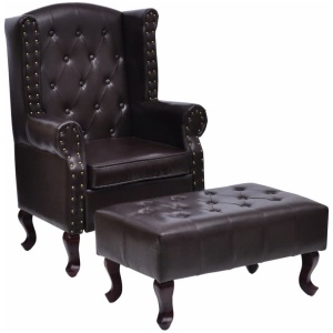 Armchair With Foot Stool Artificial Leather - Dark Brown