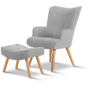 Armchair and Ottoman - Light Grey