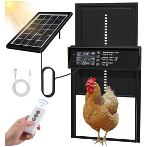 Automatic Chicken Coop Door Solar Powered with 4 Mode Timer & Light Sensor, Anti-Pinch & USB Charging Port