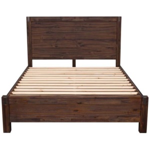 Bed Frame Double Size in Solid Wood Veneered Acacia Bedroom Timber Slat in Chocolate