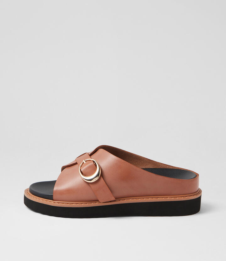 Colay Tan Gold Leather Slides