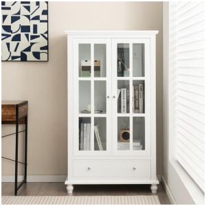 Costway139 cm Bookcase Cabinet with Tempered Glass Doors and Adjustable Shelf-White