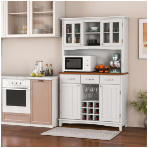 CostwayKitchen Buffet with Hutch Tall Kitchen Pantry Cabinet-White