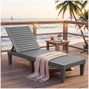 CostwayOutdoor Chaise Lounge Chair Load 180kg with Adjustable Backrest-Grey