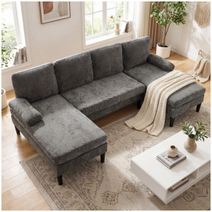 CostwaySectional Couch for Living Room U-shaped Sofa with Double Chaise-Grey