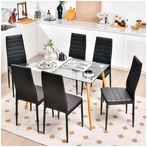 CostwaySet of 6 Dining Chairs with Steel Frame PVC Leather