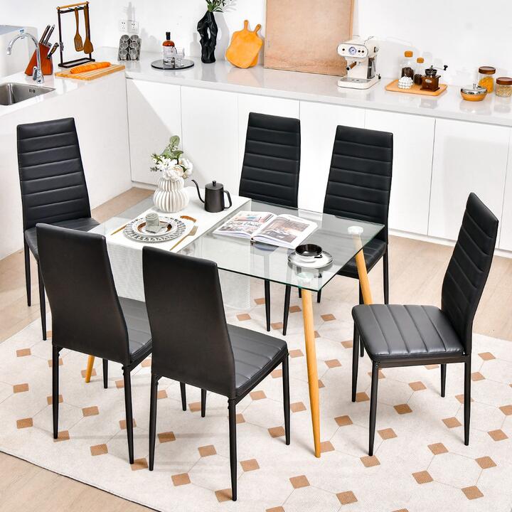 CostwaySet of 6 Dining Chairs with Steel Frame PVC Leather