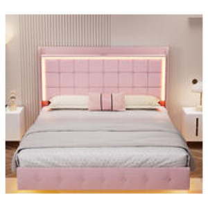 Dalvik Double Led Bed Frame With Usb Ports Pink