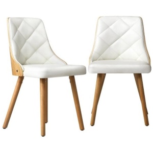 Dining Chairs Wooden Faux Leather Seat 2x White