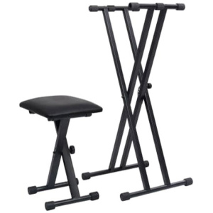Double Braced Keyboard Stand And Stool Set Black