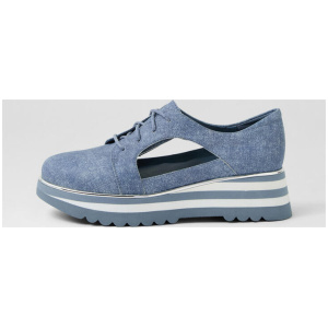 Ellin Blue Denim Leather Lace Up Flats