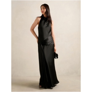 Forever New Women's Abby Halter Satin Maxi Dress in Black