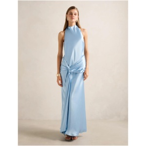 Forever New Women's Abby Halter Satin Maxi Dress in Bluebell
