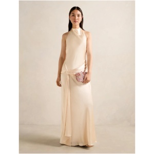 Forever New Women's Abby Halter Satin Maxi Dress in Cream
