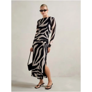 Forever New Women's Alannah Mesh Long Sleeve Midi Dress in Black Drew Abstract