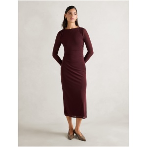 Forever New Women's Ally Long Sleeve Mesh Midi Dress in Deep Maroon