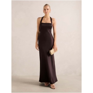 Forever New Women's April Open Back Satin Maxi Dress in Dark Chocolate