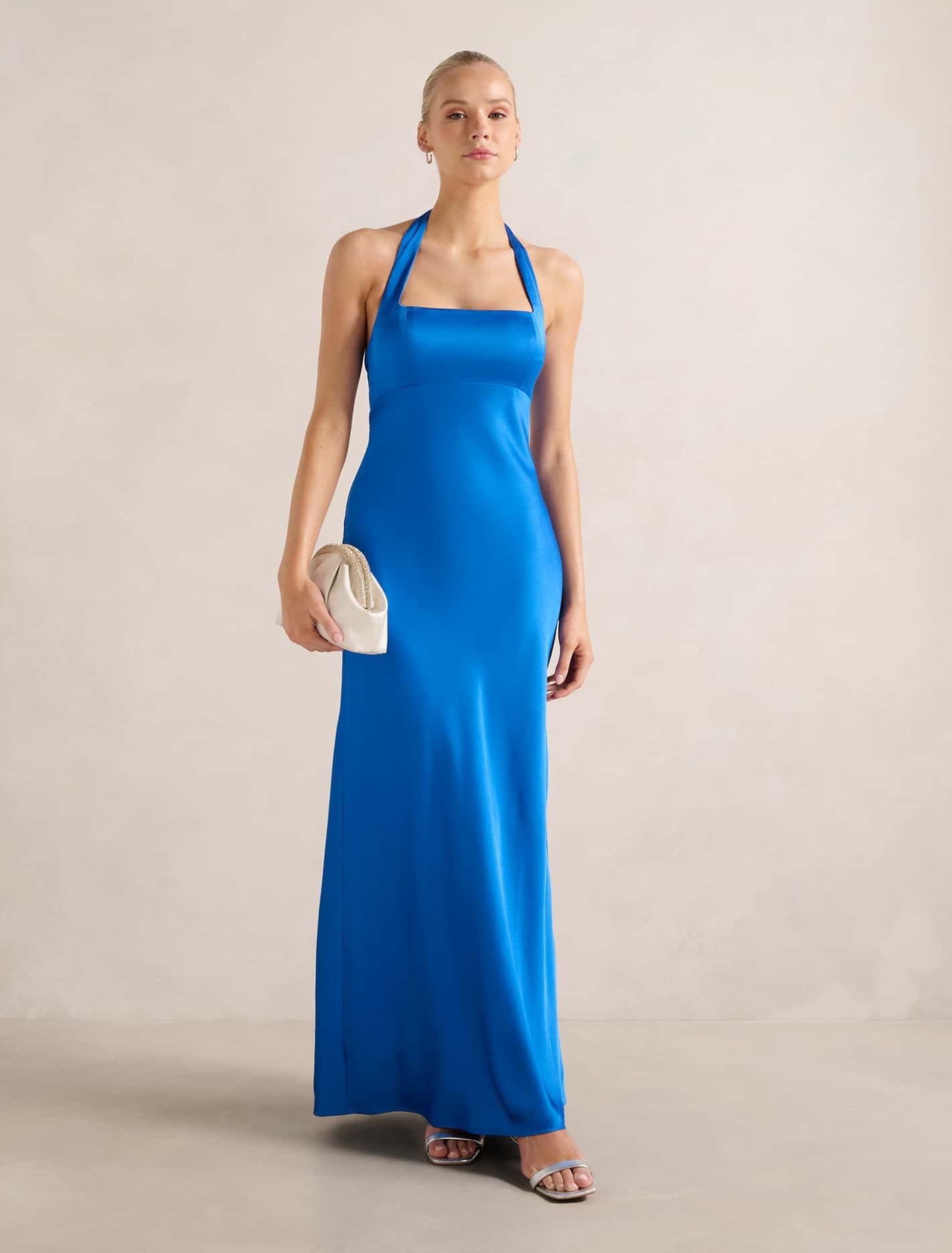 Forever New Women's April Open Back Satin Maxi Dress in Vivid Azure
