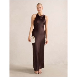 Forever New Women's Aria Satin Backless Maxi Dress in Dark Chocolate
