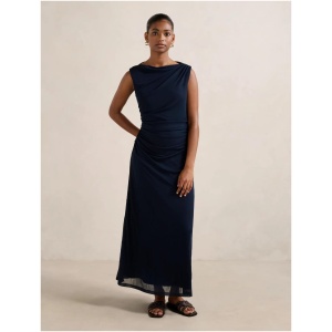 Forever New Women's Ariel Petite Gathered Mesh Midi Dress in Navy