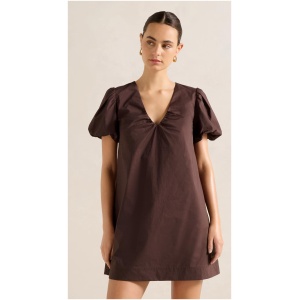 Forever New Women's Bonnie Puff-Sleeve Cotton Mini Dress in Tiramisu