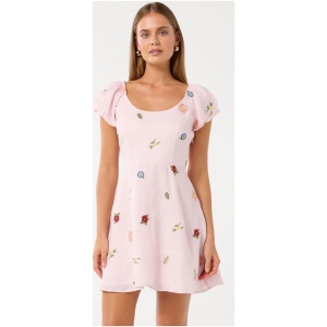 Forever New Women's Clara Embroidered Linen Mini Dress in Cotton Candy