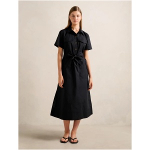 Forever New Women's Danica Cotton Shirt Midi Dress in Black