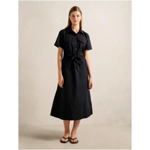 Forever New Women's Danica Cotton Shirt Midi Dress in Black