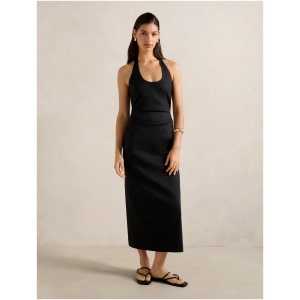 Forever New Women's Esmee U-Neck Stretch Linen Midi Dress in Black