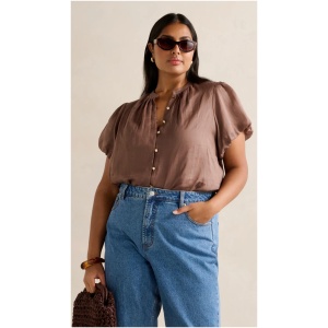 Forever New Women's Everly Curve Puff Sleeve Blouse in Dark Dove