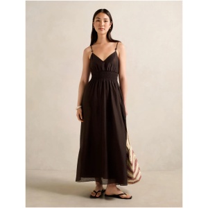 Forever New Women's Gina Gathered Waist Midi Dress in Chocolate Mousse