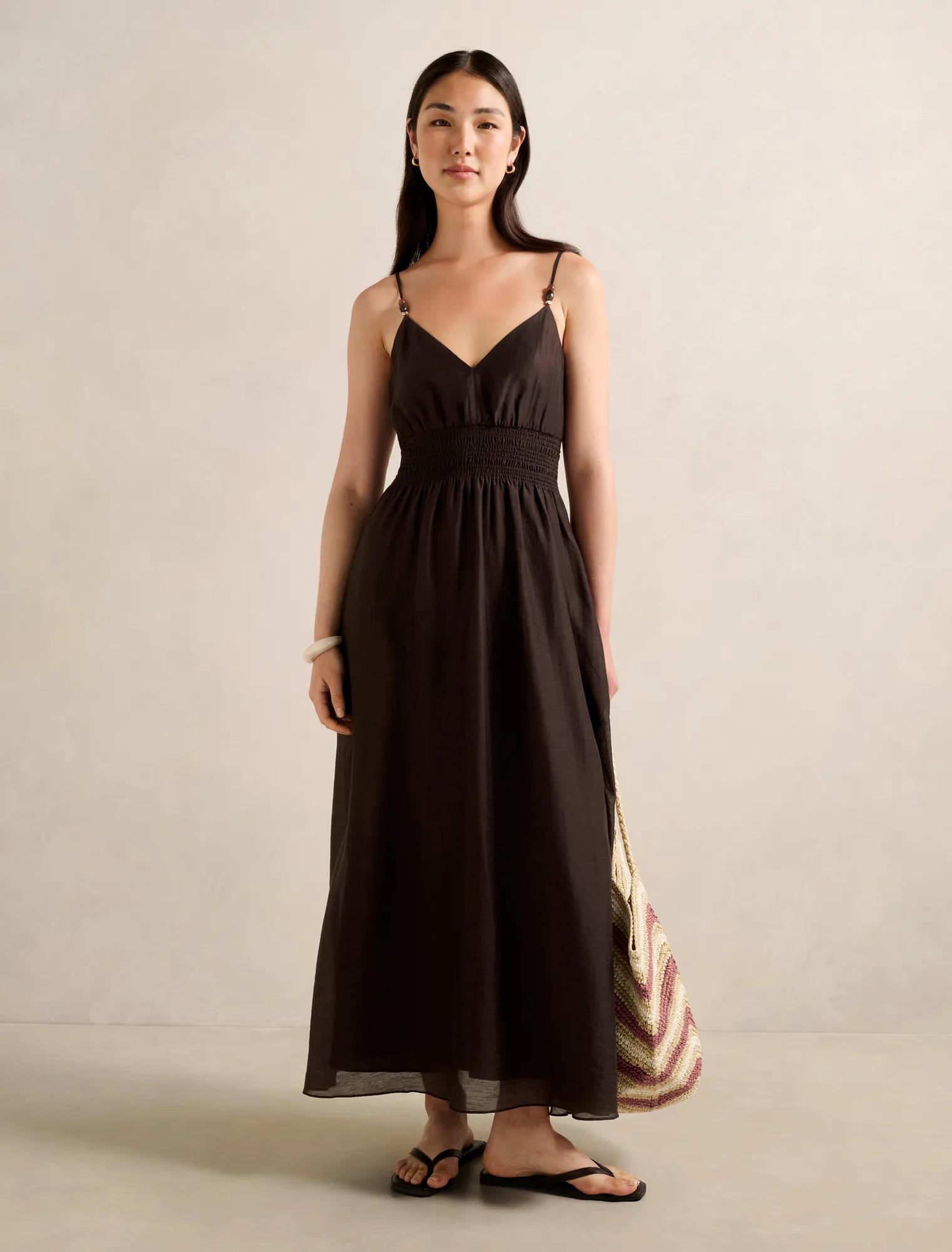 Forever New Women's Gina Gathered Waist Midi Dress in Chocolate Mousse